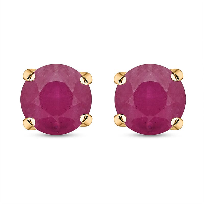 Certified & Appraised Luxoro 10K Yellow Gold AAA Montepuez Ruby Solitaire Stud Earrings 1.50 ctw