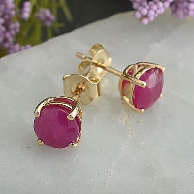 Certified & Appraised Luxoro 10K Yellow Gold AAA Montepuez Ruby Solitaire Stud Earrings 1.50 ctw