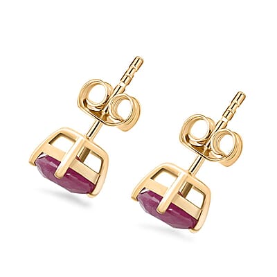 Certified & Appraised Luxoro 10K Yellow Gold AAA Montepuez Ruby Solitaire Stud Earrings 1.50 ctw