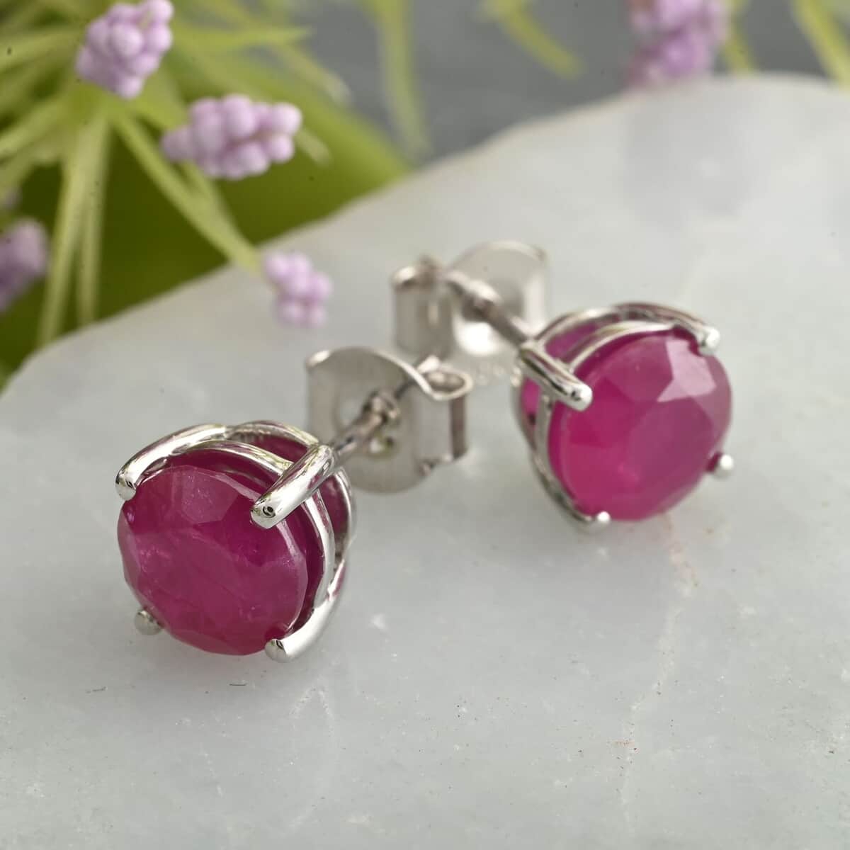 Certified & Appraised Luxoro 10K White Gold AAA Montepuez Ruby Solitaire Stud Earrings 1.50 ctw image number 1