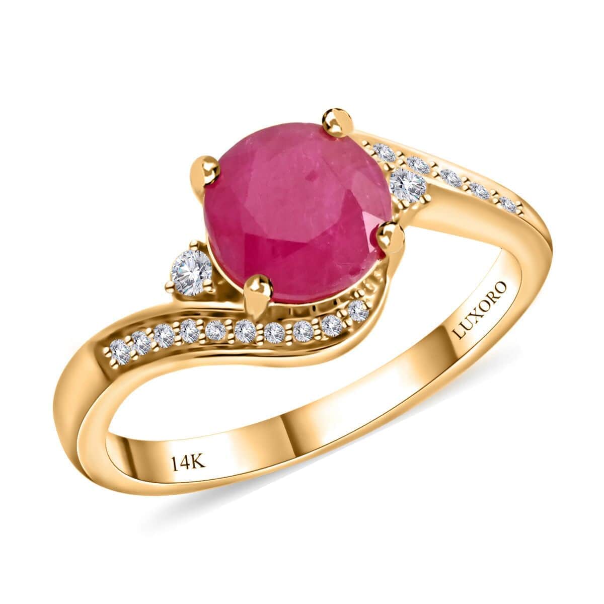 Certified & Appraised Luxoro 14K Yellow Gold AAA Mozambique Ruby and I2 Diamond Ring 1.80 ctw image number 0