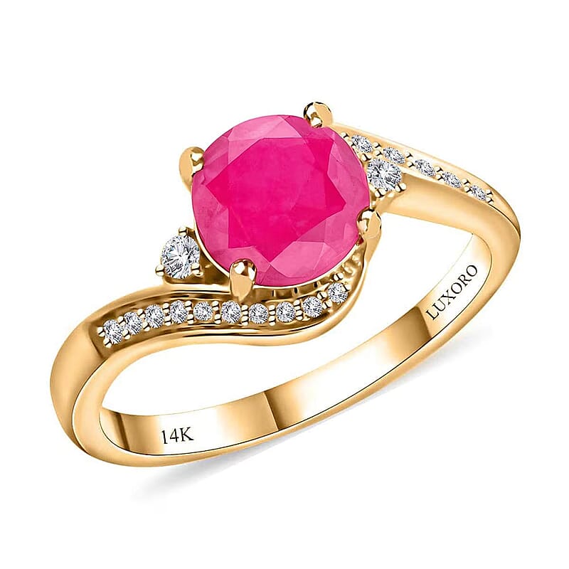 Certified & Appraised Luxoro 14K Yellow Gold AAA Mozambique Ruby, Diamond (I2) Ring (Size 8.5) 1.80 ctw