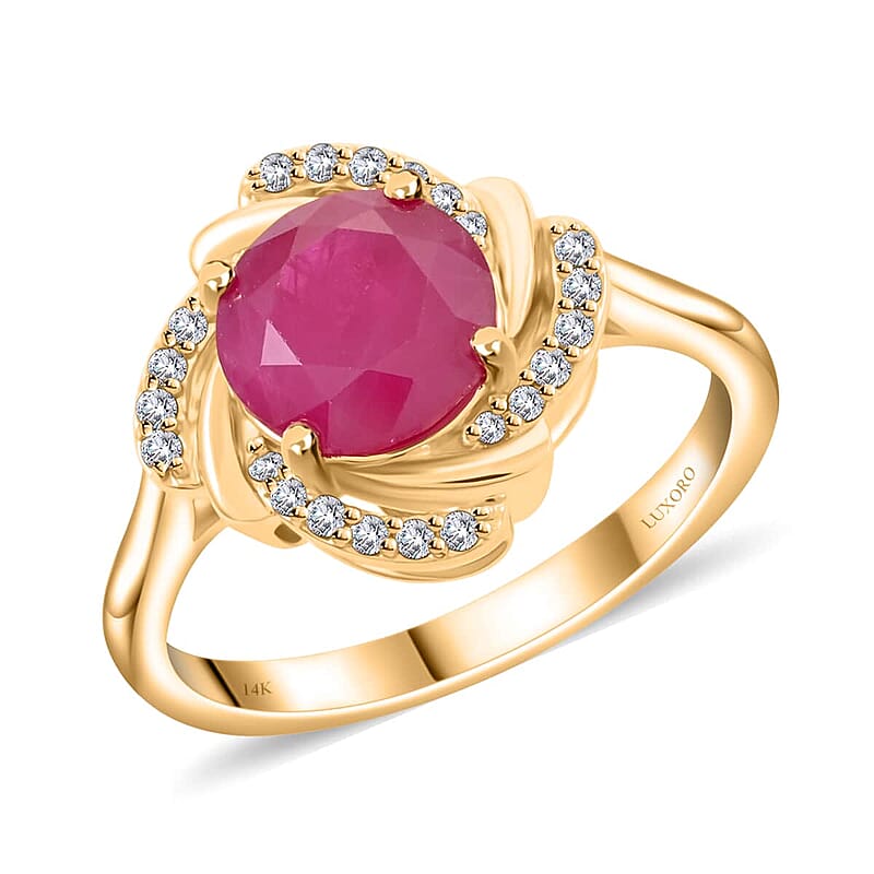 Certified & Appraised Luxoro AAA Mozambique Ruby and I2 Diamond 2.15 ctw Ring in 14K Yellow Gold (Size 10.0) 4.10 Grams