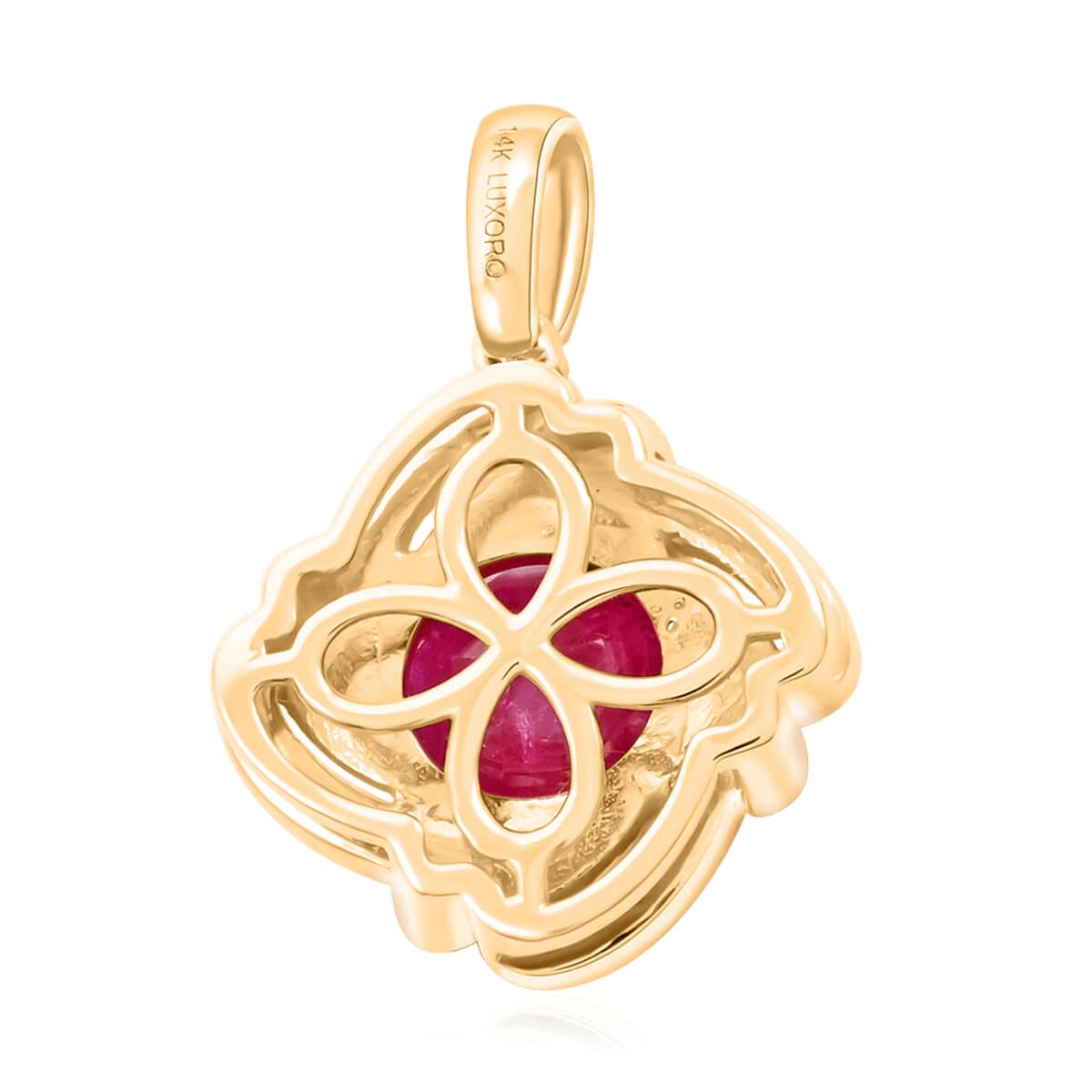 Certified & Appraised Luxoro 14K Yellow Gold AAA Mozambique Ruby and I2 Diamond Pendant 2.15 ctw image number 4