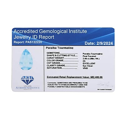 Certified & Appraised AAAA Paraiba Tourmaline (Pear 15.5x7mm) 2.63 ctw