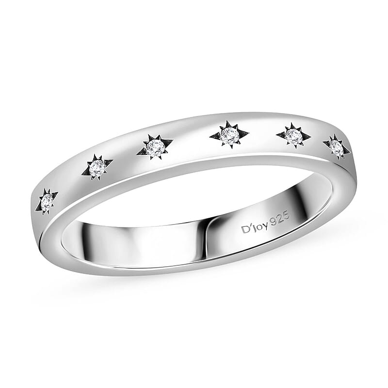 Diamond Accent Celestial Starburst Band Ring in Platinum Over Sterling Silver (Size 6.0)