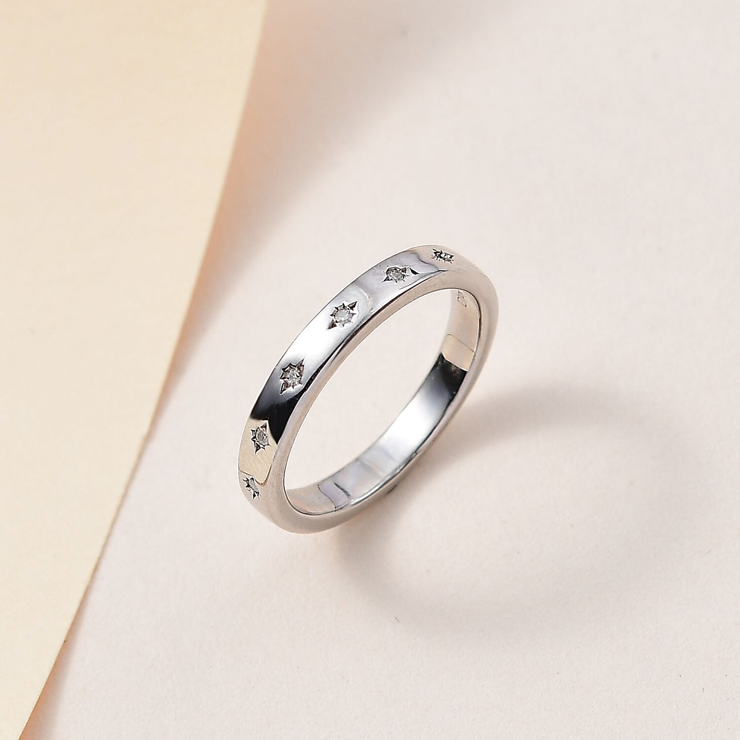 Diamond Accent Celestial Starburst Band Ring in Platinum Over Sterling Silver (Size 6.0)