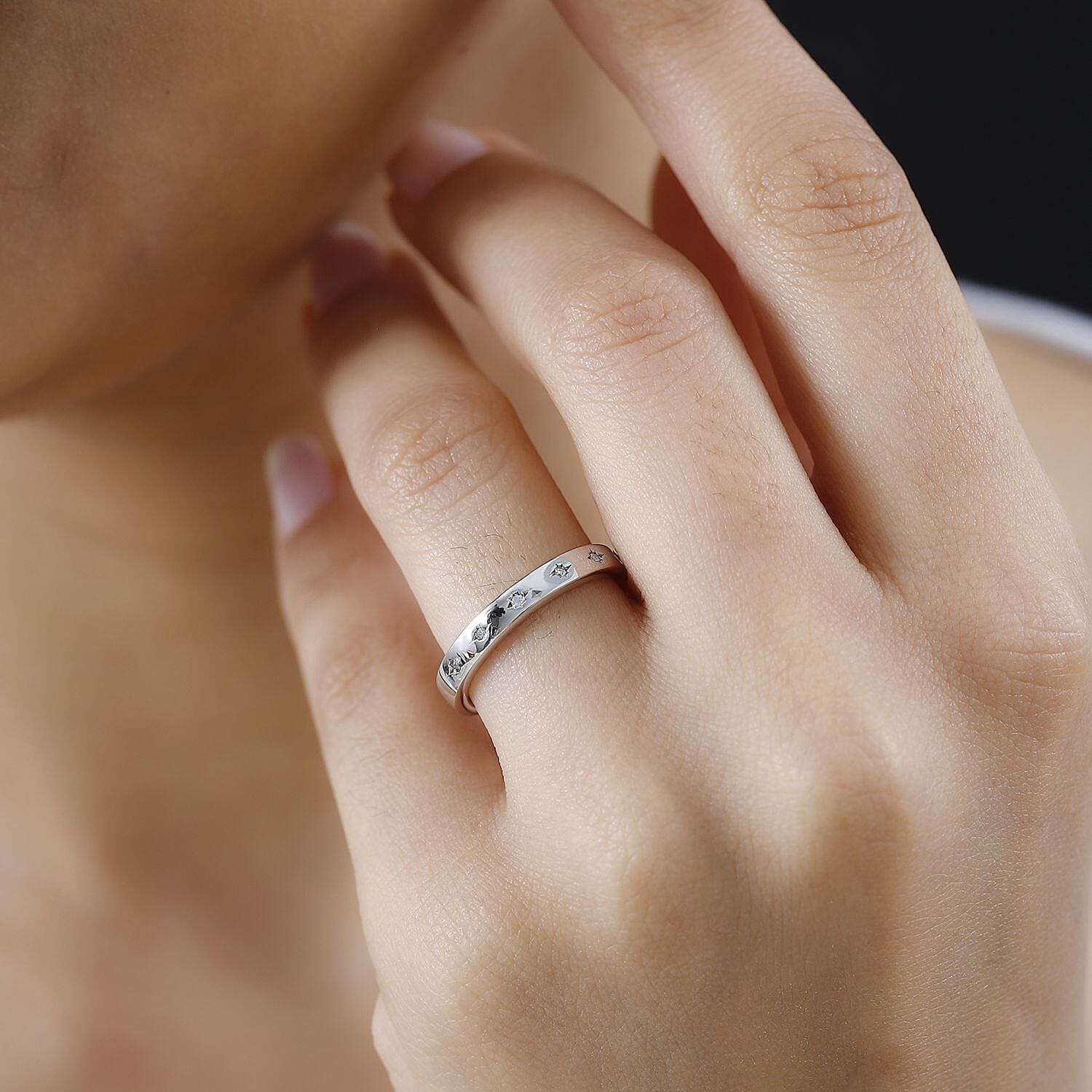 Diamond Accent Celestial Starburst Band Ring in Platinum Over Sterling Silver (Size 6.0)