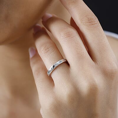 Diamond Accent Celestial Starburst Band Ring in Platinum Over Sterling Silver (Size 6.0)