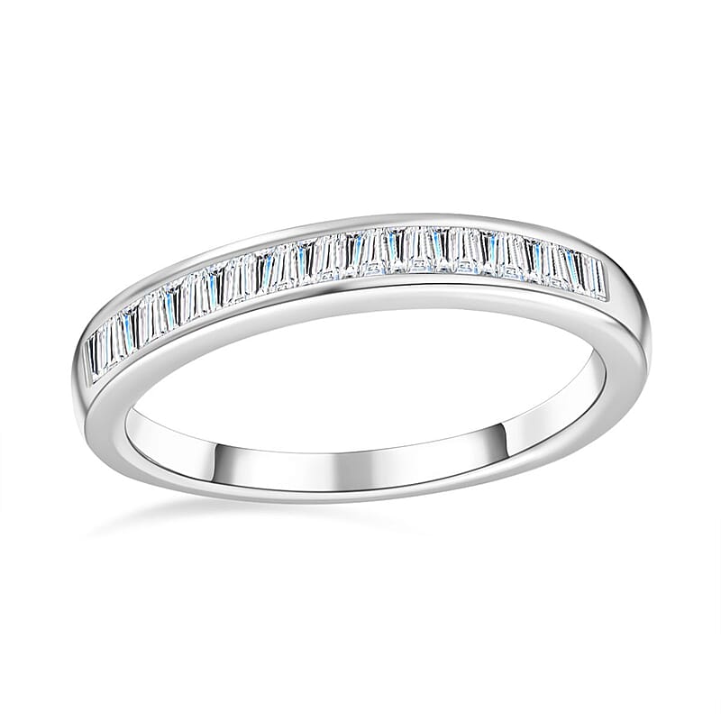 Diamond Half Eternity Band Ring in Platinum Over Sterling Silver (Size 6) 0.25 ctw