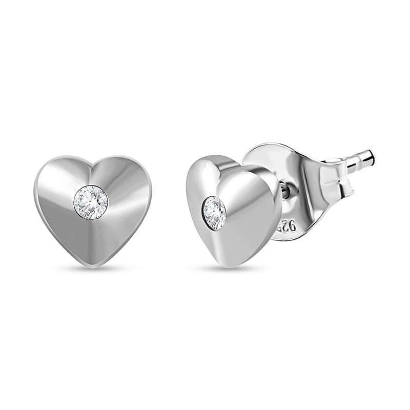 Diamond Accent Heart Stud Earrings in Platinum Over Sterling Silver