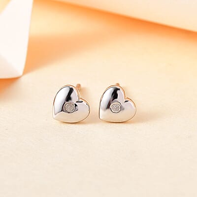 Diamond Accent Heart Stud Earrings in Platinum Over Sterling Silver