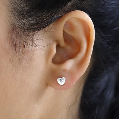 Diamond Accent Heart Stud Earrings in Platinum Over Sterling Silver