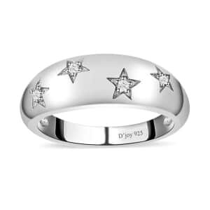 Diamond Bold Stars Band Ring in Platinum Over Sterling Silver (Size 6.0) 0.05 ctw