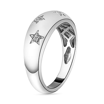 Diamond Bold Stars Band Ring in Platinum Over Sterling Silver (Size 6.0) 0.05 ctw