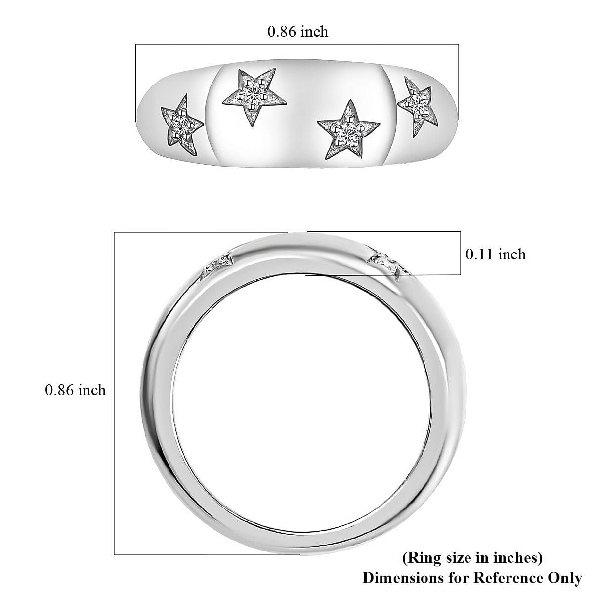 Diamond Bold Stars Band Ring in Platinum Over Sterling Silver (Size 6.0) 0.05 ctw