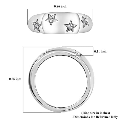 Diamond Bold Stars Band Ring in Platinum Over Sterling Silver (Size 6.0) 0.05 ctw