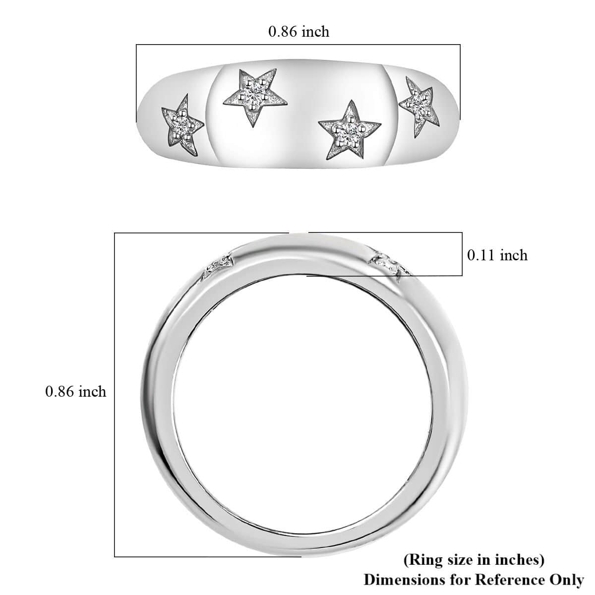 Diamond Bold Stars Band Ring in Platinum Over Sterling Silver (Size 6.0) 0.05 ctw image number 5
