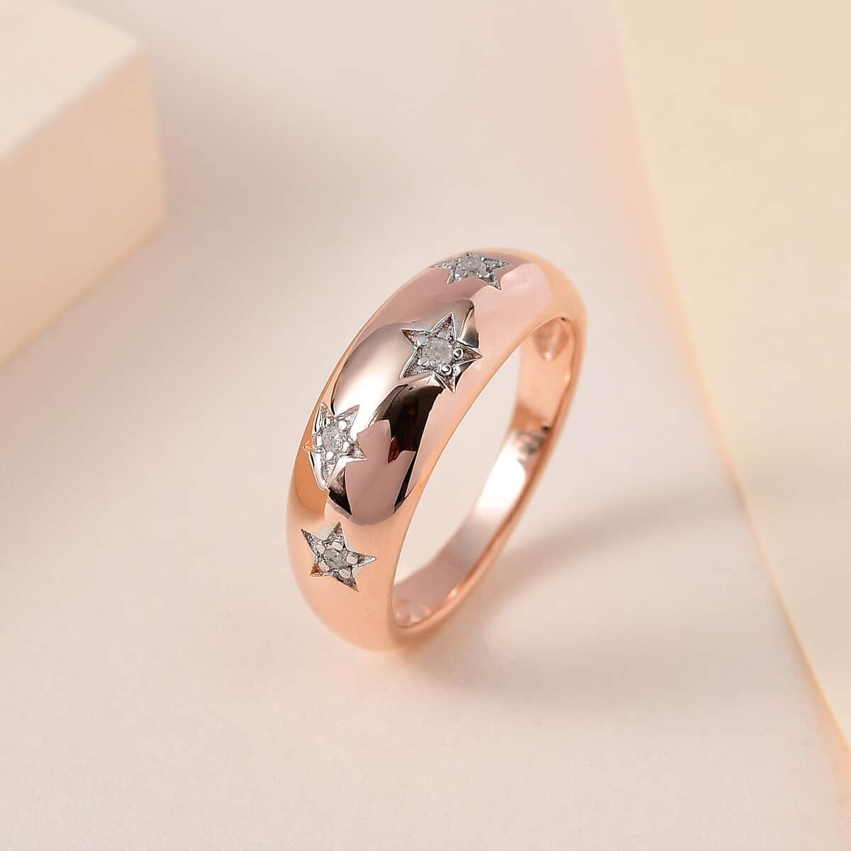 Diamond Bold Stars Band Ring in Vermeil Rose Gold Over Sterling Silver (Size 8.0) 0.05 ctw image number 1