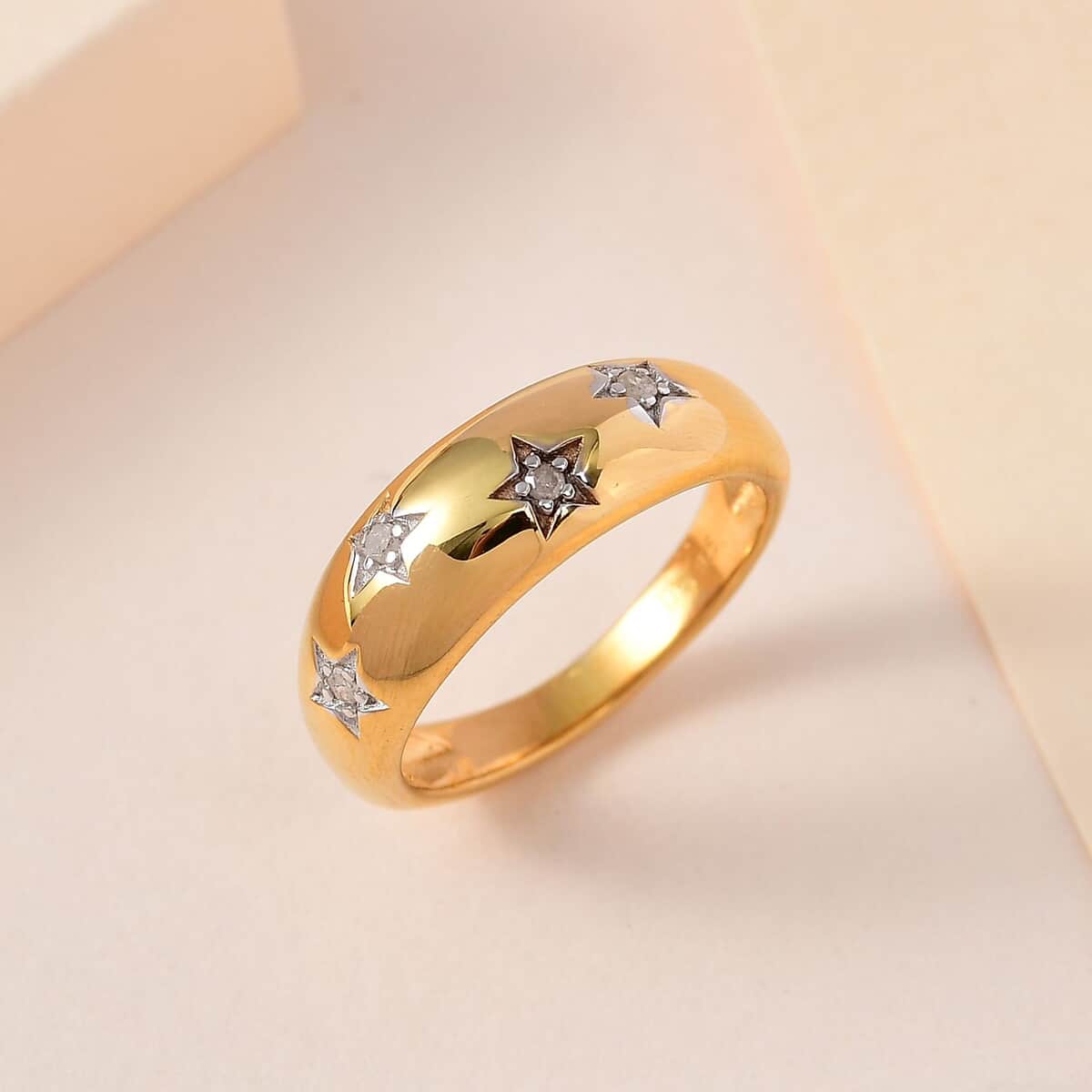 Diamond Bold Stars Band Ring in Vermeil Yellow Gold Over Sterling Silver (Size 7.0) 0.05 ctw image number 1