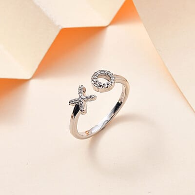 White Diamond Accent XO Ring in Platinum Over Sterling Silver (Size 6.0)