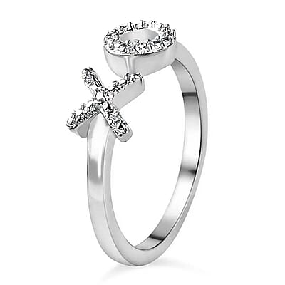 White Diamond Accent XO Ring in Platinum Over Sterling Silver (Size 6.0)