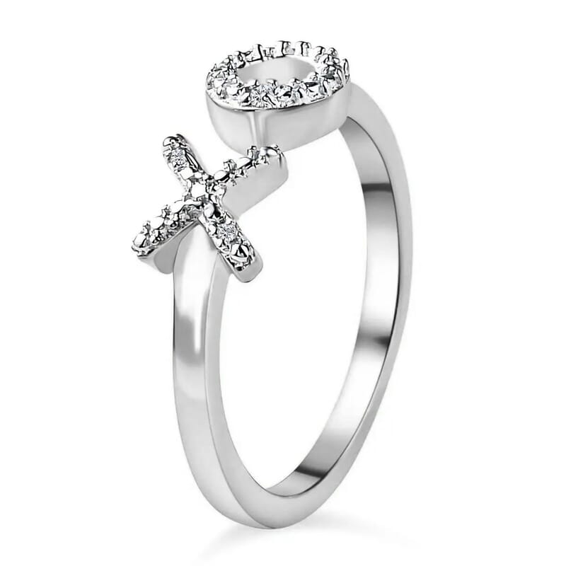 White Diamond Accent XO Ring in Platinum Over Sterling Silver (Size 6.0)
