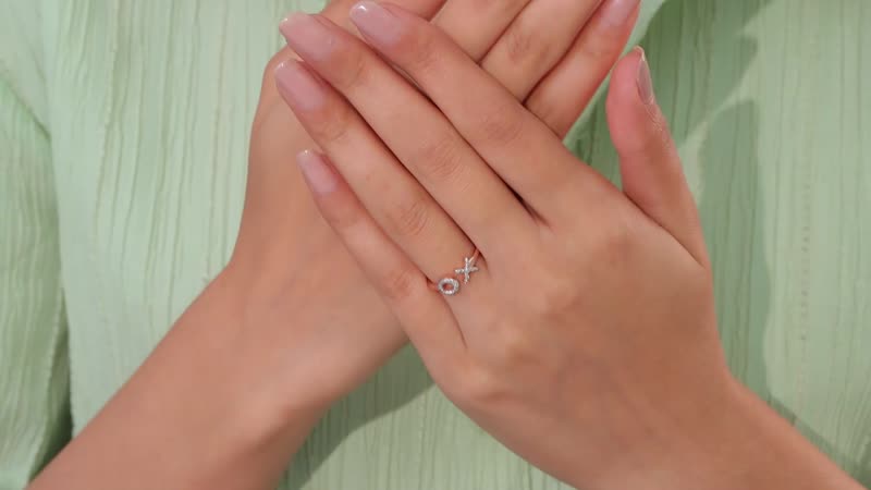 Diamond Accent XO Open Band Ring in Vermeil Rose Gold Over Sterling Silver (Size 6.0)
