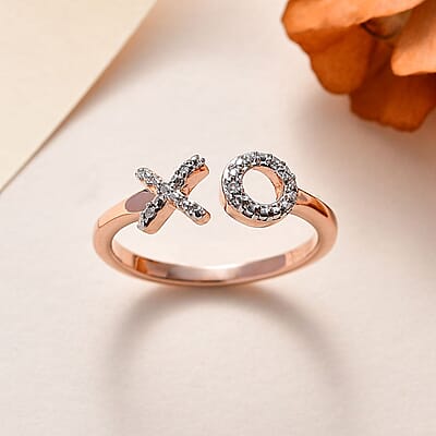 Diamond Accent XO Open Band Ring in Vermeil Rose Gold Over Sterling Silver (Size 6.0)
