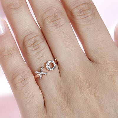 Diamond Accent XO Open Band Ring in Vermeil Rose Gold Over Sterling Silver (Size 6.0)