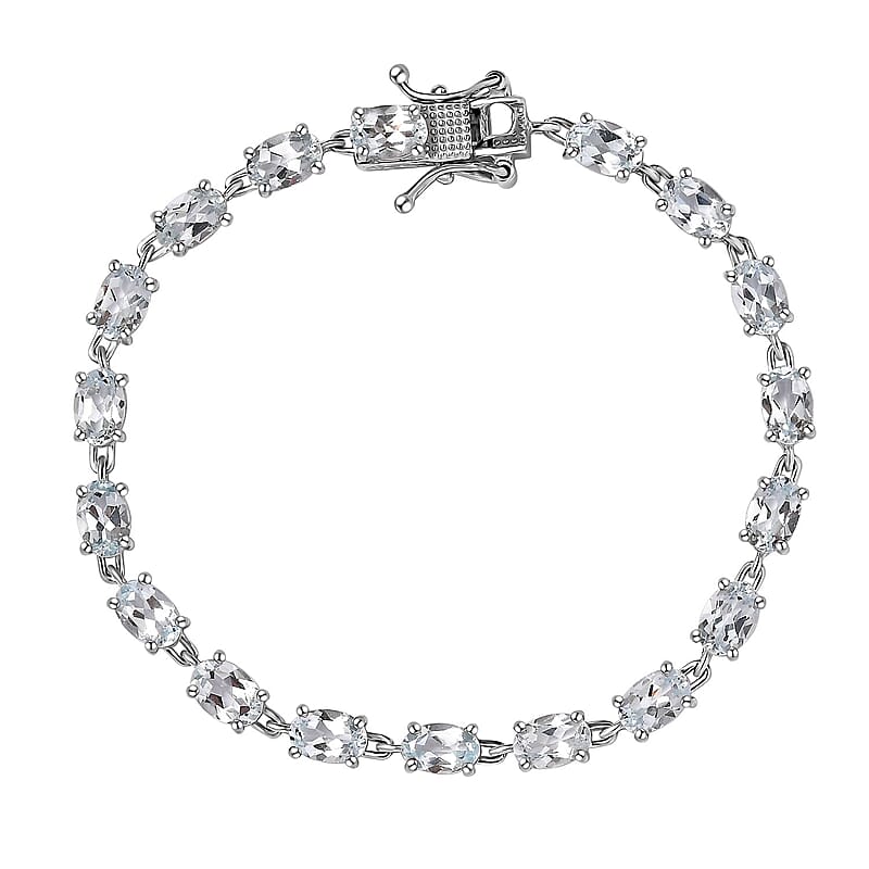 Blue Topaz Bracelet in Platinum Over Sterling Silver (6.50 In) 9.90 ctw