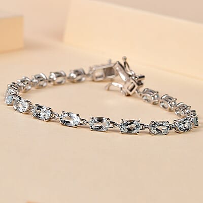 Blue Topaz Bracelet in Platinum Over Sterling Silver (6.50 In) 9.90 ctw