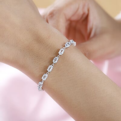 Blue Topaz Bracelet in Platinum Over Sterling Silver (6.50 In) 9.90 ctw