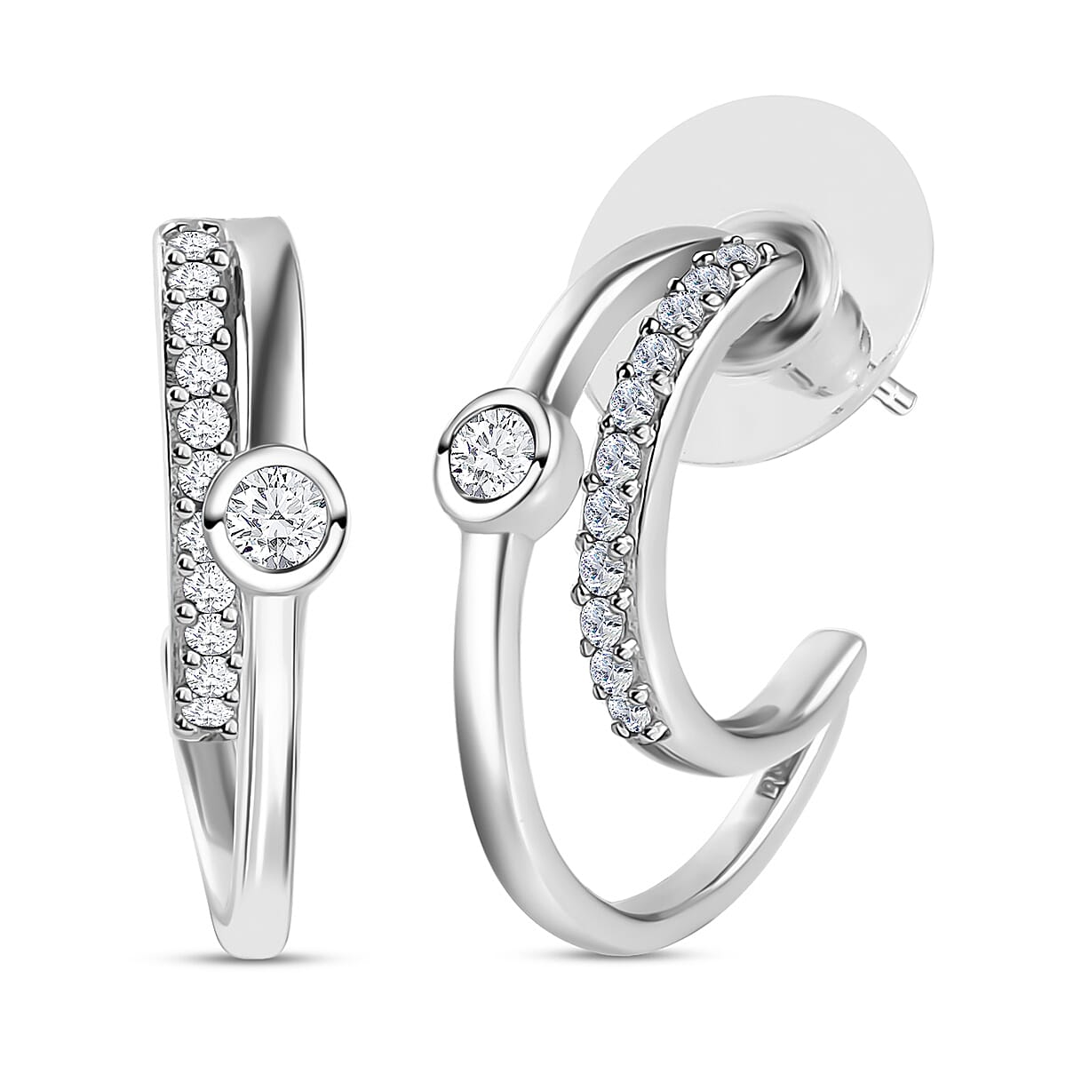 Moissanite Multi Row Earrings in Platinum Over Sterling Silver 0.65 ctw