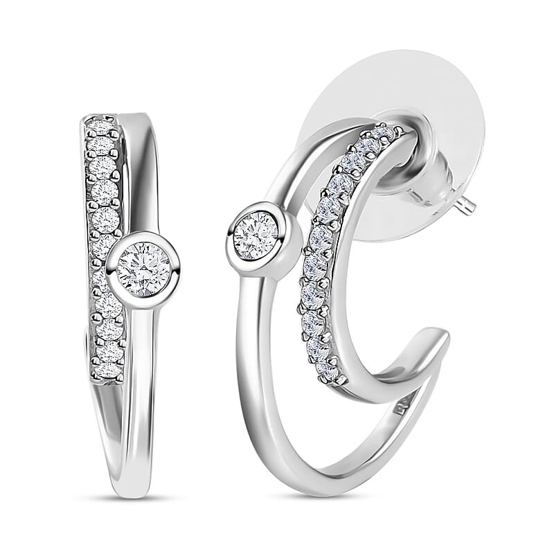 Moissanite Multi Row Earrings in Platinum Over Sterling Silver 0.65 ctw