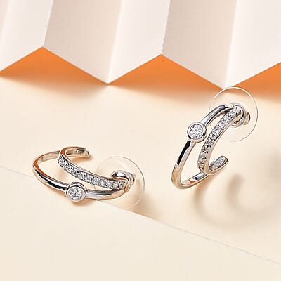 Moissanite Multi Row Earrings in Platinum Over Sterling Silver 0.65 ctw