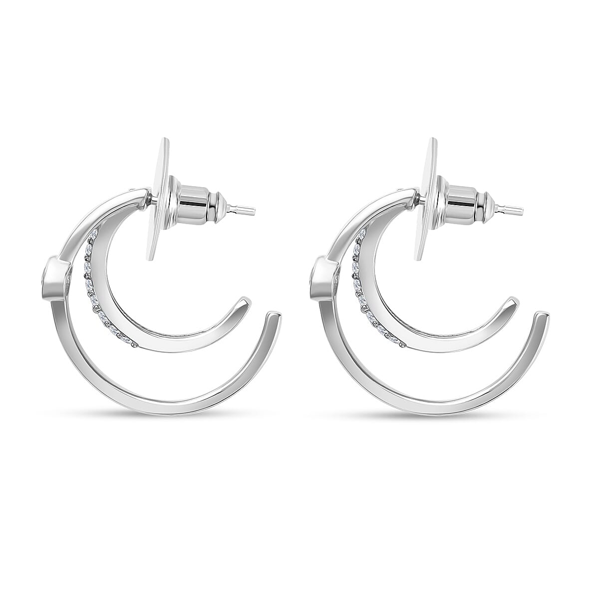 Moissanite Multi Row Earrings in Platinum Over Sterling Silver 0.65 ctw