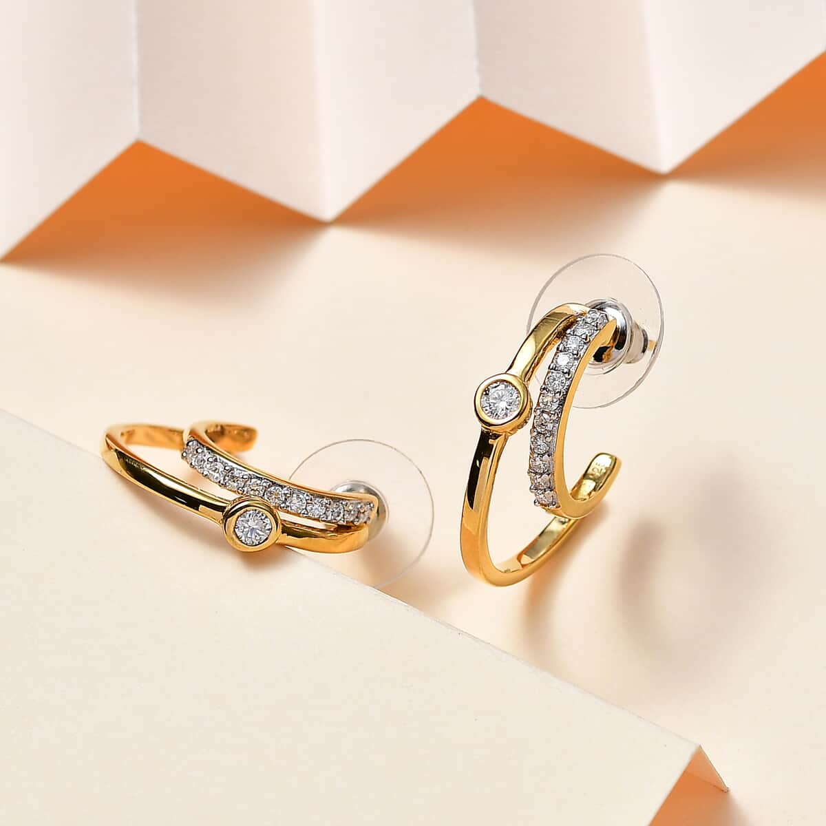 Moissanite Multi Row Earrings in Vermeil Yellow Gold Over Sterling Silver 0.65 ctw image number 1