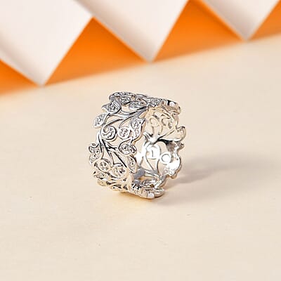 White Diamond Accent Ring in Platinum Over Sterling Silver (Size 6.0)