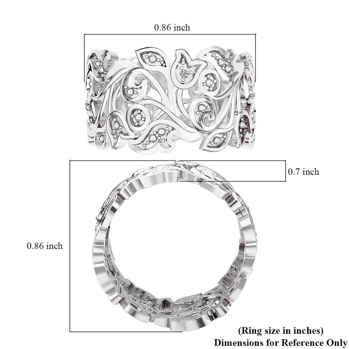 White Diamond Accent Ring in Platinum Over Sterling Silver (Size 6.0)