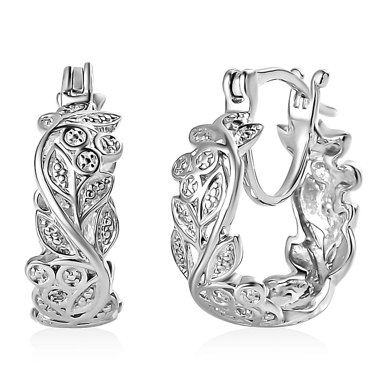 Diamond Accent Hoop Earrings in Platinum Over Sterling Silver