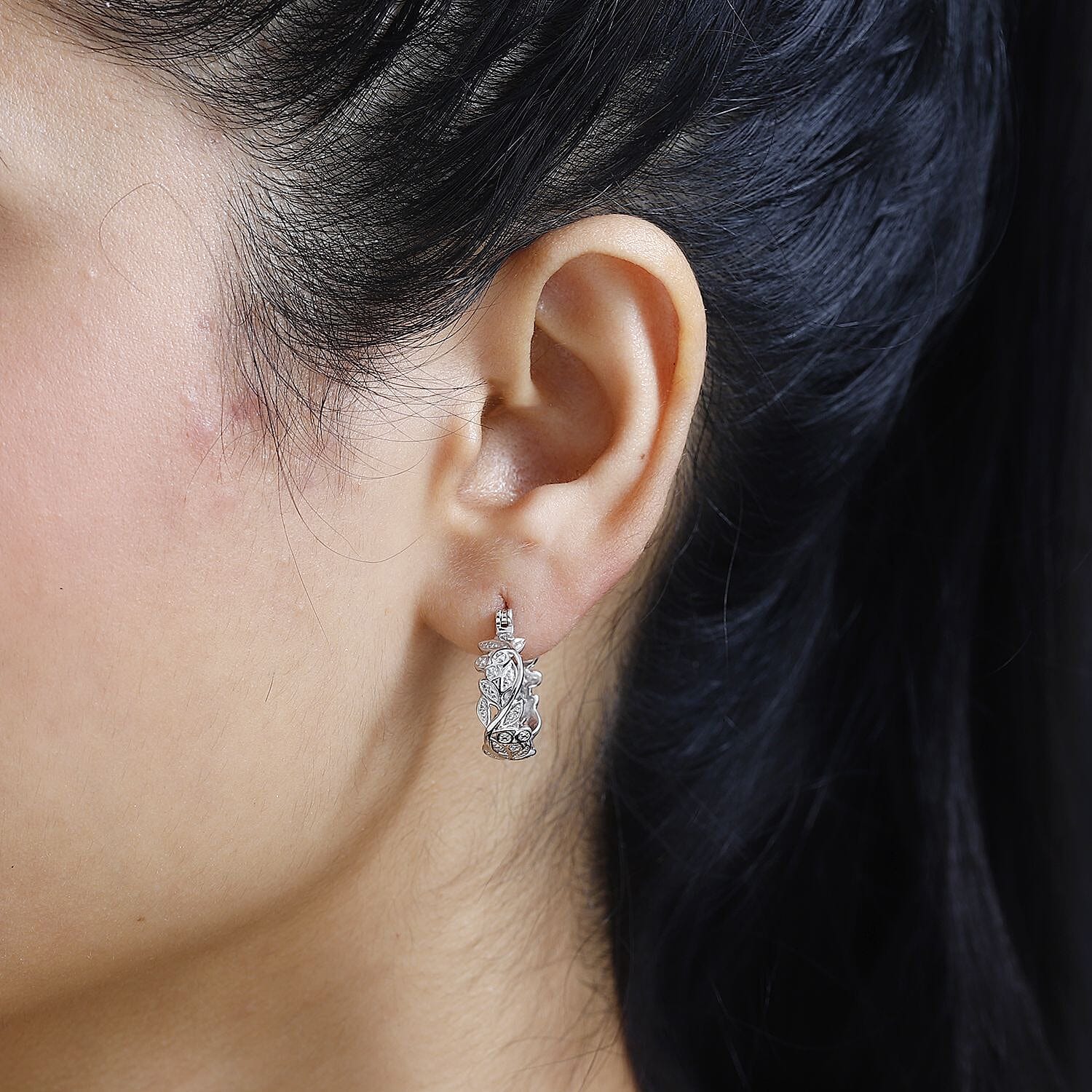 Diamond Accent Hoop Earrings in Platinum Over Sterling Silver