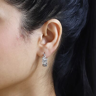 Diamond Accent Hoop Earrings in Platinum Over Sterling Silver