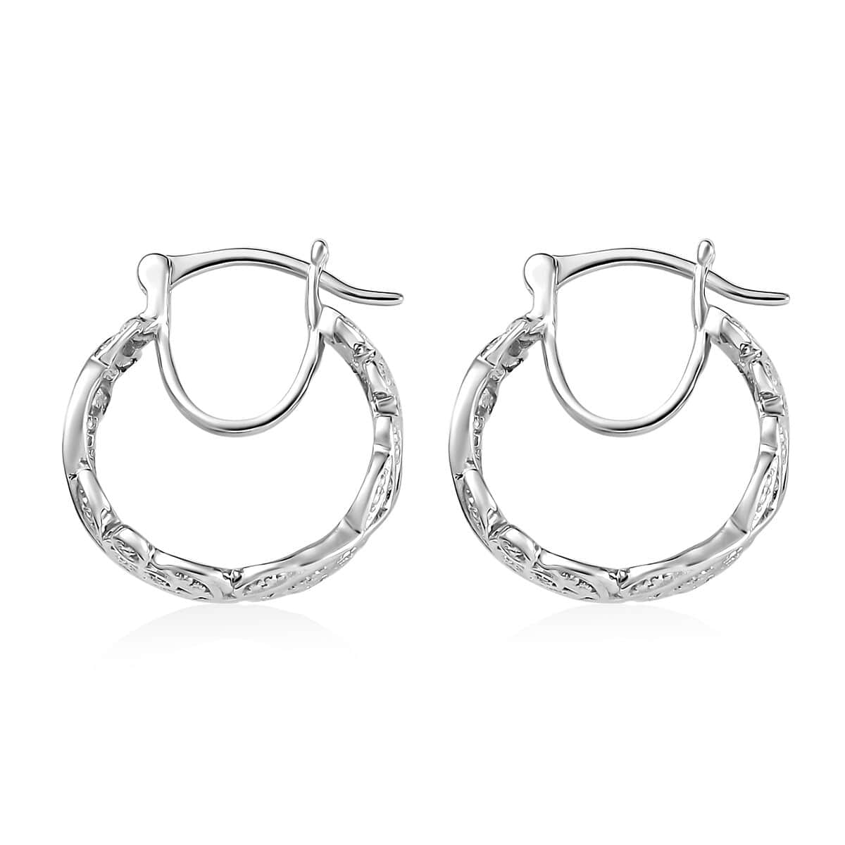 Diamond Accent Hoop Earrings in Platinum Over Sterling Silver image number 3