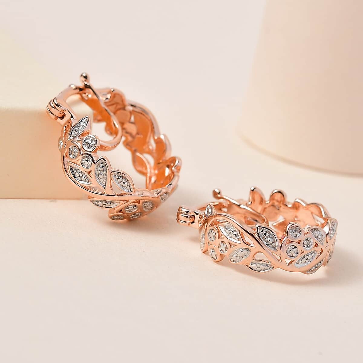 Diamond Accent Hoop Earrings in Vermeil Rose Gold Over Sterling Silver image number 1