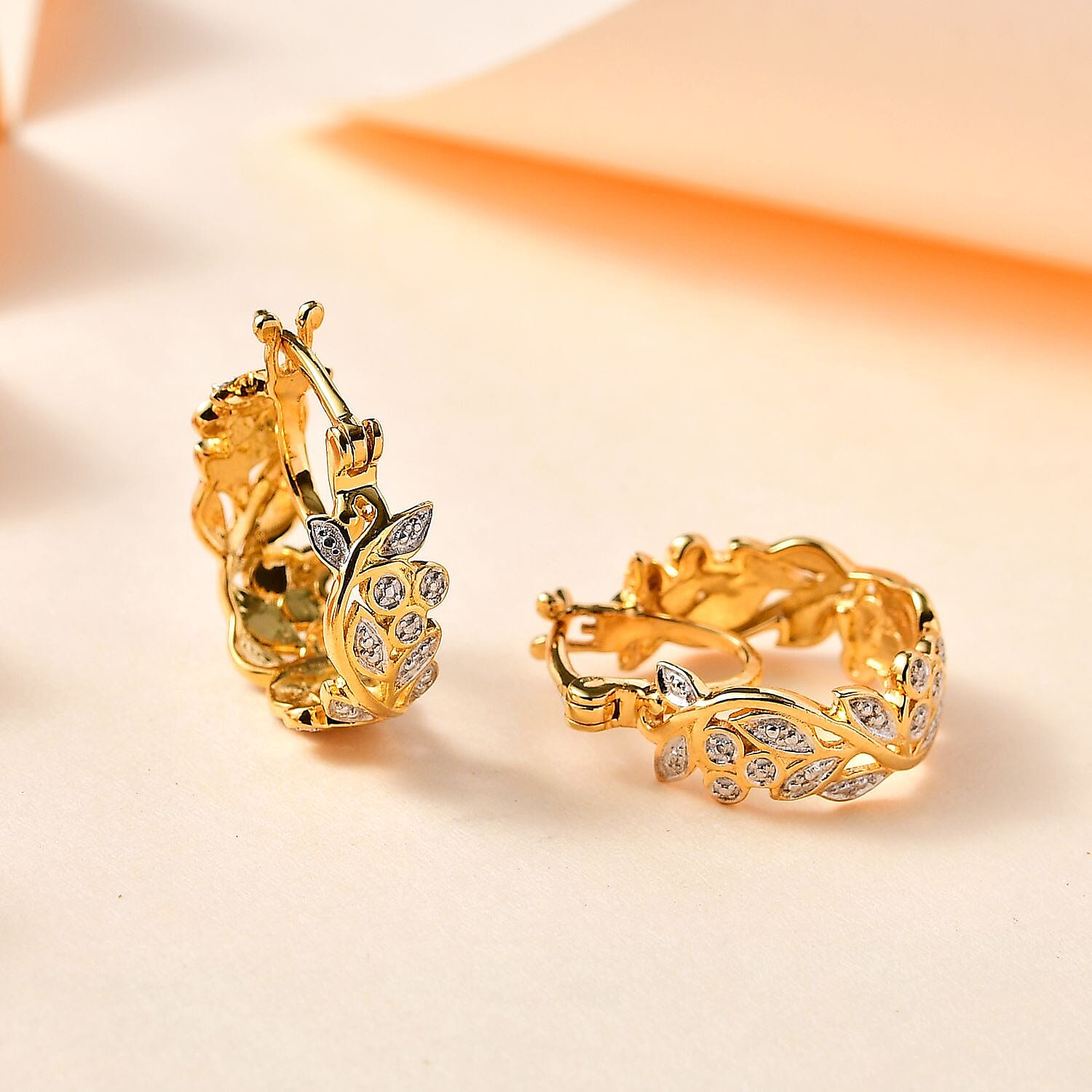 Diamond Accent Hoop Earrings in Vermeil Yellow Gold Over Sterling Silver
