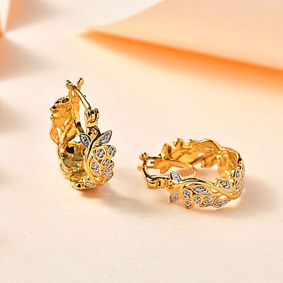 Diamond Accent Hoop Earrings in Vermeil Yellow Gold Over Sterling Silver