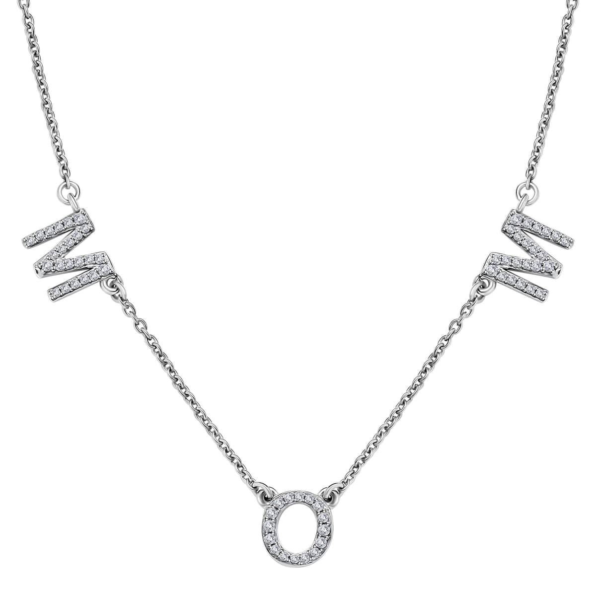 Mother's Day Gift Moissanite MOM Necklace 18 Inches in Platinum Over Sterling Silver 0.55 ctw image number 0