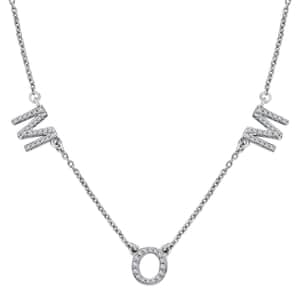 Mother's Day Gift Moissanite MOM Necklace 18 Inches in Platinum Over Sterling Silver 0.55 ctw
