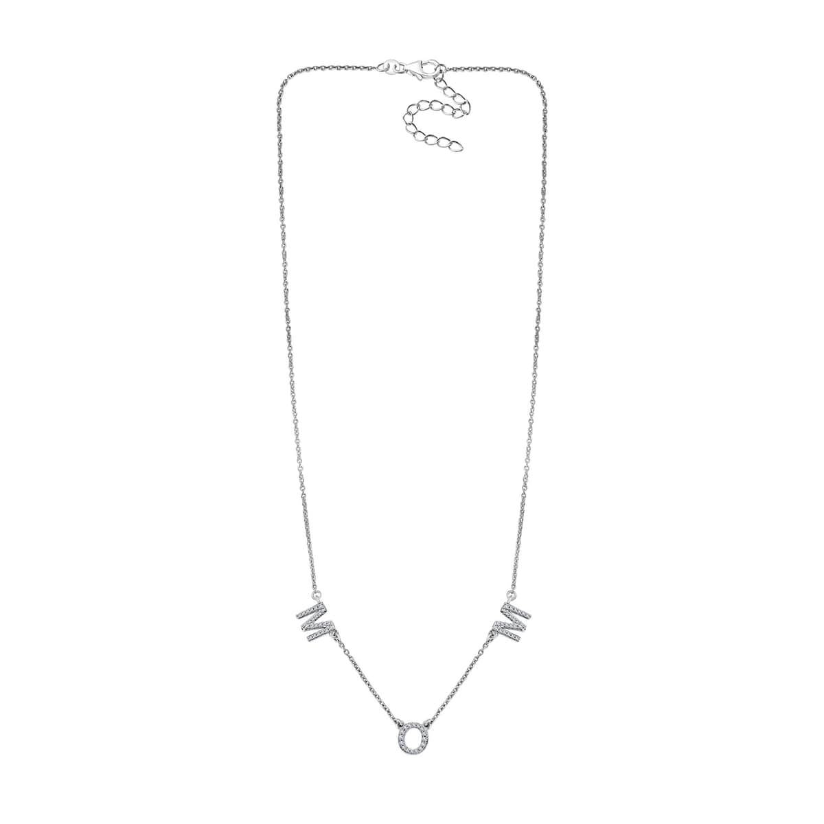 Mother's Day Gift Moissanite MOM Necklace 18 Inches in Platinum Over Sterling Silver 0.55 ctw image number 3
